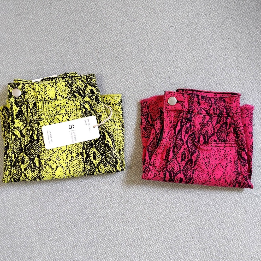 American Bazi Skirt Womens S Pink Yellow Snakeskin Mini Skirt RSK-3241 Twill 2pk